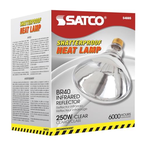Satco S4885 BR40 Incandescent Heat Lamp Bulb, 250W, 120V, E26 Base, Clear Heat, Dimmable, Shatterproof PFA Coating, 6000H, 2700K, Bathrooms, Saunas, Industrial, Commercial Use (6 Pack)