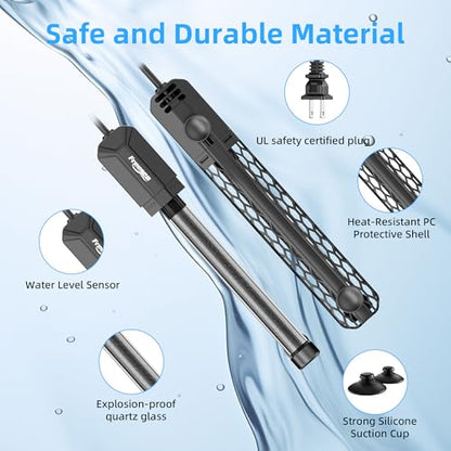 FREESEA Aquarium Heater for Fish Tank: 100W/200W/300W/500W Submersible Fish Tank Heater with Over-Temperature and Off-Water Protection for 75-120 Gallon Saltwater and Freshwater - size: 500W(75-120gallon)