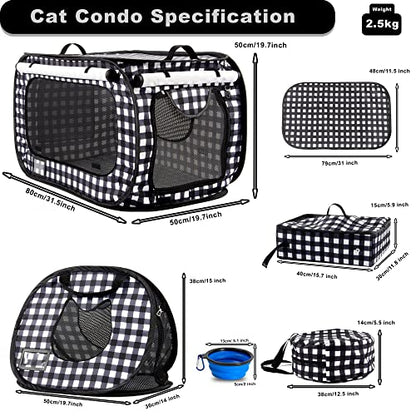 Pop up Large Cat Carrier, 30'' L Kennel Soft Crates with Portable Mini Cat Carrier,Travel Littler Box, Mattress,Food Bowl,4 Stakes and Carry Bag - color: 31.5‘’L B&W Carriers Set