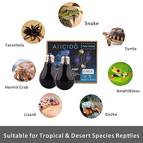Aiicioo Reptile Heat Lamp - 100 Watt Reptile Night Heat Bulb Terrarium Moon-Like Light Bulbs for Reptiles Bearded Dragon Gecko Snake Turtle Lizard Tank - size: 100 W