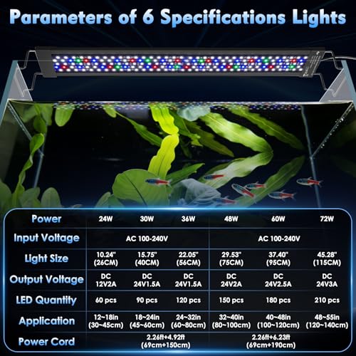 AQQA LED Aquarium Light 24W for 12-18 Inch Fish Tank, 24/7 Mode&DIY Mode Full Spectrum Fish Tank Light, IP68 Waterproof High Lumen Aquarium Plant Light, Adjustable Brightness/Timer, Memory Function - size: For 12'' - 18'' Tank