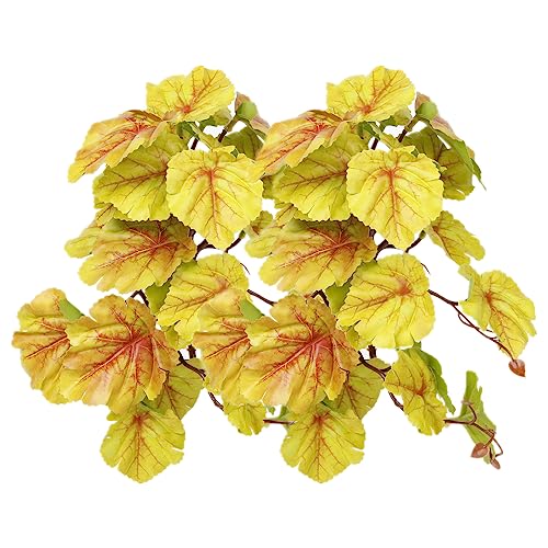 2Pack Reptile Fake Plants for Terrarium, Snake Tank Accessories, Habitat Decor Artificial Hanging Plants with Suction Cup - Fake Heuchera Micrantha Yellow - color: F-fake Heuchera Micrantha Yellow
