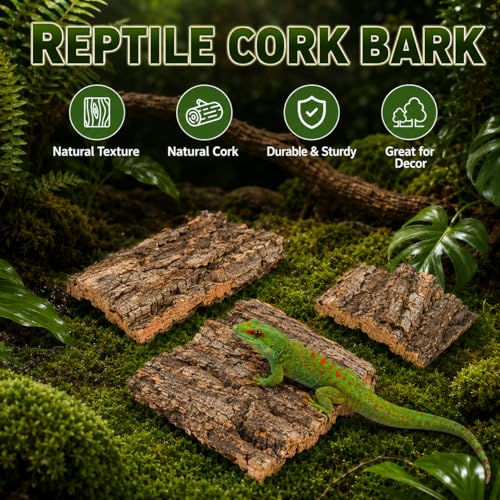 SHINEOFI Cork Bark for Reptiles, 4Pcs Natural Reptile Hide and Basking Platform Tree Bark Decor for Terrarium Gecko Lizard Snake Tortoise Enclosure Landscaping (Random Shapes)