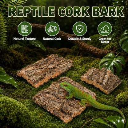 SHINEOFI Cork Bark for Reptiles, 4Pcs Natural Reptile Hide and Basking Platform Tree Bark Decor for Terrarium Gecko Lizard Snake Tortoise Enclosure Landscaping (Random Shapes)