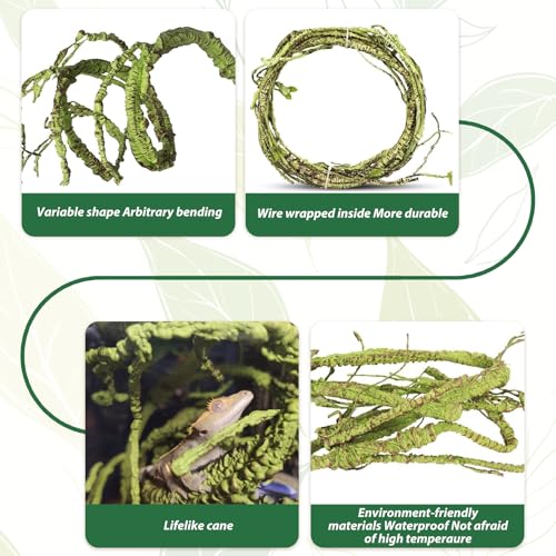 PINVNBY 7 PCS Reptile Plants Vine, Terrarium Hanging Flexible Climbing Artificial Leaves Reptile Hide, Bearded Dragon Tank Accessories, Terrarium Decor for Leopard Gecko Lizard Snake Geckos Chameleon - size: 7PCS