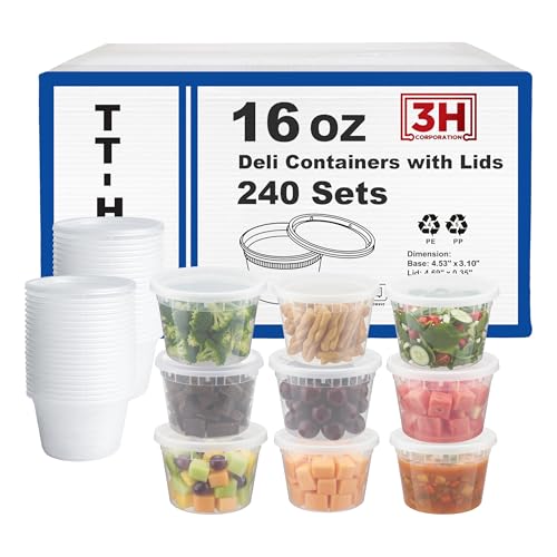 16 oz Food Storage Containers with Lids (240 Set/480 Piece) Small Deli Containers for Soup, Freezer Microwave Safe, BPA-Free Plastic, Stackable Snack Leakproof Leftover Organizers - size: 16 oz - 240 Sets