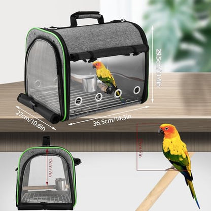 Bird Carrier Bag Bird Travel Cage Indestructible Stainless Steel Mesh, Bag with Stand for Parrot, Portable Bird Travel Bag, Pet Transparent Breathable Travel Cage