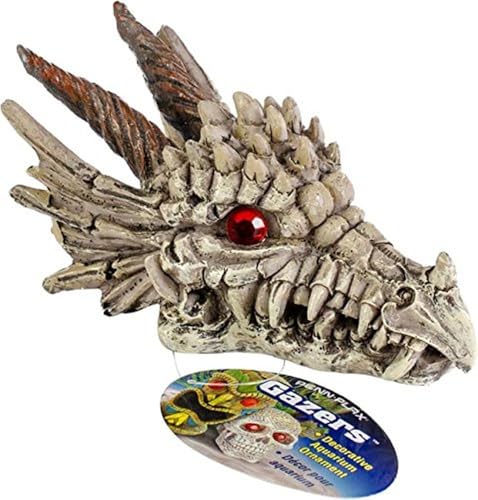Penn-Plax Deco-Replicas Dragon Skull Gazer Aquarium Decoration – Safe for Freshwater and Saltwater Fish Tanks – Small - size: Small
