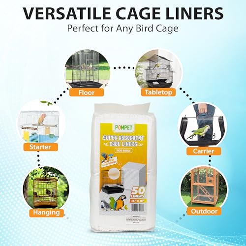 14" X 18" Disposable Bird cage Liners 50 Units, Super Absorbent, Parakeets, Cockatiels, Doves, Canaries, Parrots