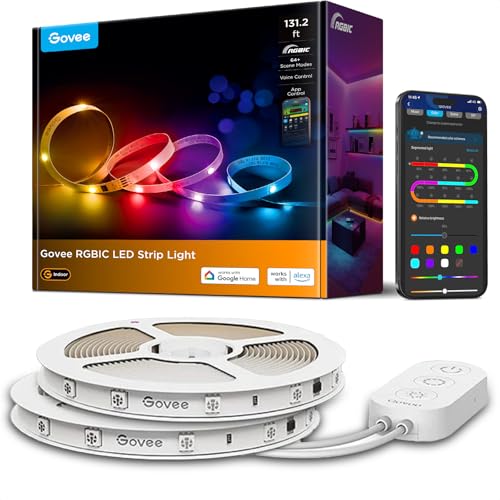 Govee 131.2ft RGBIC LED Strip Lights, Smart LED Lights Work with Alexa and Google Assistant, LED Lights for Bedroom WiFi App Control Segmented DIY Multiple Colors, Color Changing Light, 2 x 65.6ft - size: 131.2ft