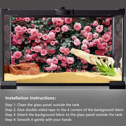 YongFoto Reptile Terrarium Background 30x12 inch Reptile Tank Background Green Leaves Pink Floral Rose Flowers Wall Reptile Habitat Background Bearded Dragon Fish Tank Aquarium Background Backdrop - color: Pink, size: 30x12in/75x30cm