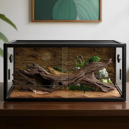 Large Front Opening Reptile Terrarium 35x18x18 Inch with Top Screen Ventilation, Ideal Glass Enclosure with Doors for Plant Landscaping and Housing Snakes Lizards Geckos