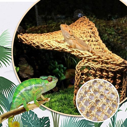 PINVNBY Bearded Dragon Hammock for Tank,Reptile Lounger with Suction Cups Natural Lizard Tank Accessories Seagrass Bed Flexible Jungle Climber Vines Leaves Habitat Decor for Chameleon Gecko(5 Pcs)