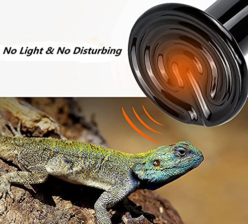 200W Reptile Ceramic Heat Lamp Ceramic Infrared Heat Emitter No Harm No Light Reptile Heat Lamp Bulbs E26 Black Lamp for Pet Brooder Coop Chicken Lizard Turtle Snake Bearded Dragon,2-Pack