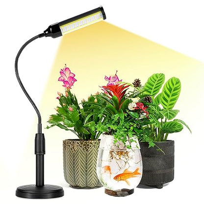 Grow Light for Indoor Plants Plant Lamp for Seedings Succulents Bulbs Full Spectrum Gooseneck Small Plants Growing, Auto On/Off Timing & 5 Dimming (Without USB Plug)