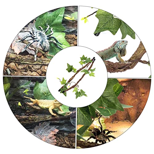 2pcs Jungle Vine Decor for Reptile Terrarium Bendable Artificial Plant with Strong Suction Cups Fake Leaves Habitat Ornament for Lizard Gecko Snake and Crab Tanks