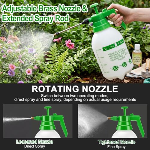 2 Set Handheld Pump Sprayer 68 oz Garden Pump Sprayers 0.5 Gallon 2l Adjustable Water Spray Bottles with Steel Nozzle Extended Rod for Plant Mist Watering Spraying Fertilizing Cleaning - color: White, size: 2L