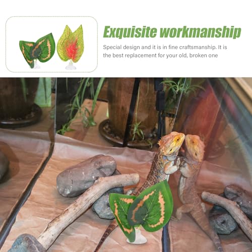 PRETYZOOM 2pcs Reptile Plants Ornaments Artificial Leaf Set with Suction Cups for Terrarium Decor Simulated Plastic Leaves Including Perilla and Fruit Leaf Suitable for Turtle Lizard