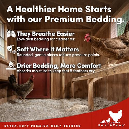 RentACoop Extra-Soft Premium Hemp Bedding 300L – Super Absorbent, Low Dust, Natural Odor Control for Chicken Coops, Nest Boxes, Small Animals, Reptiles & Horses
