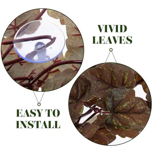PRETYZOOM Artificial Hanging Plant for Reptile Tank with Suction Cup, Fake Decorative Leaves Pendant for Amphibian Habitat, Terrarium Ornament for Snakes Lizards Frogs Geckos