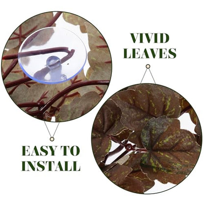 PRETYZOOM Artificial Hanging Plant for Reptile Tank with Suction Cup, Fake Decorative Leaves Pendant for Amphibian Habitat, Terrarium Ornament for Snakes Lizards Frogs Geckos