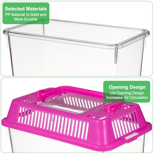 POPETPOP 4 Pcs Plastic Small Fish Tank: Mini Reptile Terrariums Carrier Cage, Transparent Portable Reptile Enclosure for Jumping Spider, Snake, Fish, Turtle (Random Color Lid)
