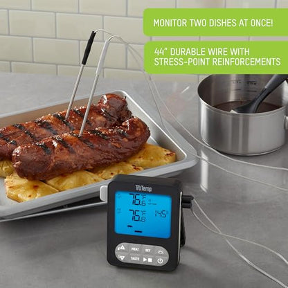 Taylor TruTemp Dual Probe Wired Programmable Meat & Food Thermometer, Digital, Monitor Two Dishes, Baking, Grilling, Roasting, User-Friendly, Backlit, Gray - color: gray