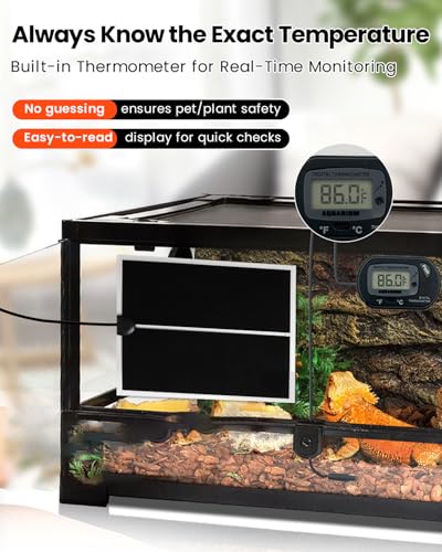 MQ Reptile Terrarium Heat Pad with LCD Digital Aquarium Thermometer, 11 x 16.5in Power Adjustment Under Tank Heater Mat for Pets, Small Animals, Seedling, 20W - size: 20W, 11*16.5 in