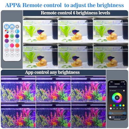 Full Spectrum Aquarium Light：Fish Tank Light with APP & Remote Control for Live Fishes Aquatic Pet Lovers - Timer Fish Tank Lights for 18-24 Inch Freshwater Saltwater Aquarium - size: 18-24inch