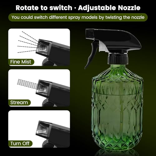 Plant Mister Fine Mist Water Spray Bottle for Plants - 0.43L/15.17oz Handheld Glass Spray Bottles with Adjustable Nozzle - for Indoor Flower, Plant, Gardening, Cleaning (Light Green)