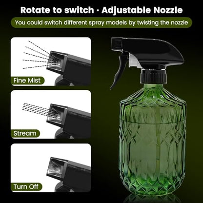 Plant Mister Fine Mist Water Spray Bottle for Plants - 0.43L/15.17oz Handheld Glass Spray Bottles with Adjustable Nozzle - for Indoor Flower, Plant, Gardening, Cleaning (Light Green)