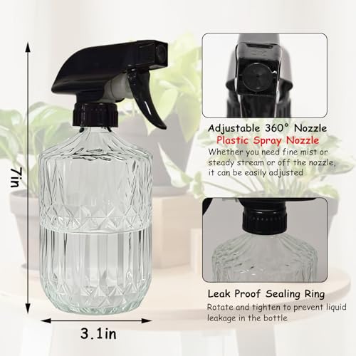 YYTSGG Clear Glass Handheld Spray Bottle, 15oz Refillable Plant Mister Bottle, Water Spray Bottle with Adjustable Mist Nozzle for Indoor Flowers, Outdoor Gardening, Cleaning, Hair and Pets Care - color: Clear