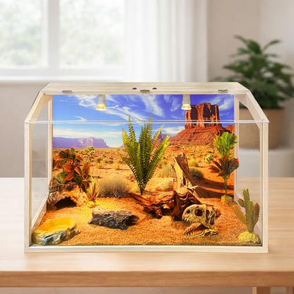 PROLEE Bearded Dragon Tank,30 Gallons Reptile Tank with Clear Tempered Glass Window View, Anti-Scratch Lizard Tank, Spacious Reptile Enclosure for Lguanas, Chameleons - size: 31Gallons