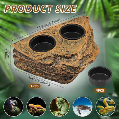 Reptile Feeding Ledge, Magnetic Crested Gecko Feeding Ledge,Plastic Reptile Food Water Dish,Removable Double Bowl Gecko Feeder Ledge with 4Pcs Cups Crested Gecko Feeding Bowls for Lizard Crested Gecko