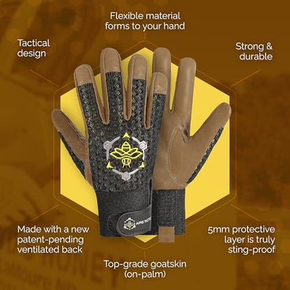 Professional Beekeeping Gloves, Premium 5mm Goatskin w/Patented Ventilation & Dexterity - Beekeeping Supplies - color: Black, size: Large