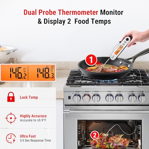 TempPro TP610 Rechargeable Instant Read Meat Thermometer with Foldable Probe & Wired Leave-In Probe, Waterproof Cooking Thermometer with Alarm & Backlit for BBQ Grill Smoker Oven(Previously ThermoPro)