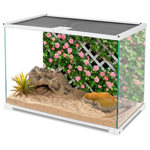 YongFoto Reptile Terrarium Background 24x12 inch Reptile Tank Background Floral Wall Fence Paling Green Leaves Pink Bloom Flower Reptile Habitat Background Bearded Dragon Fish Tank Aquarium Backdrop - color: Green-Pink, size: 24x12in/60x30cm