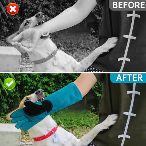 Bite Proof Animal Handling Gloves, Cat Gloves Pet Leather Glove Cat Scratch with Pet Comb, Multipurpose for Rose Pruning, Gardening, Pets Grooming