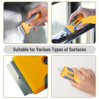 Bates- Razor Blade Scraper Set, 2 Pack, 1.5" & 4" Razor Scraper Tool with 20 Extra Carbon Steel Blades, Window Scraper Blades, Glass Scraper for Windows, Paint Scraper Blade Scraper for Cleaning