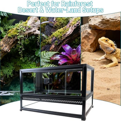Reptile Terrarium Glass Enclosure 22" × 14" × 12", Front Opening Tank with Mesh Top, Easy Assembly for Small Reptiles, Geckos, Lizards, Snakes, Turtles & More - size: 22" x 14" x 12"