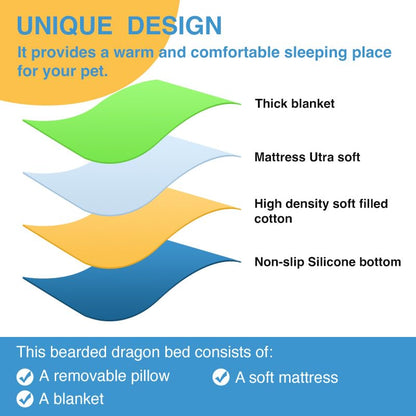 Bearded Dragon Hammock Sleeping Bag Set- Hanging Pet Bed with Pillow and Blanket Hideout Habitat with Soft Warm for Bearded Dragon Lizard Leopard Gecko and Small Pet Animal（Beige + green Quilt） - color: Beige + green Quilt