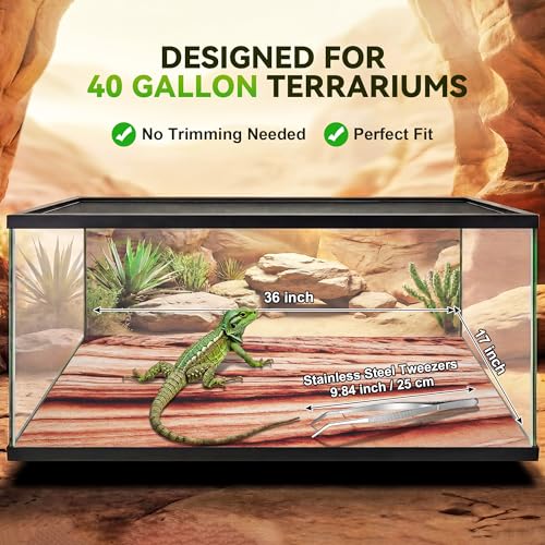 Saillong Reptile Carpet 2Pcs 40 Gallon, 36*17in Reptile Mat for Bearded Dragon Tank Accessories, Terrarium Liner Bedding Mat for Lizard, Gecko, Snake, Chameleons, Tortoise with Tweezers Feeding Tong - size: 36 x 17 Inch