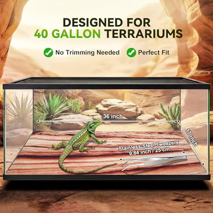 Saillong Reptile Carpet 2Pcs 40 Gallon, 36*17in Reptile Mat for Bearded Dragon Tank Accessories, Terrarium Liner Bedding Mat for Lizard, Gecko, Snake, Chameleons, Tortoise with Tweezers Feeding Tong - size: 36 x 17 Inch