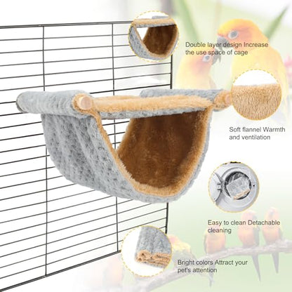 BWOGUE Winter Warm Bird Nest Bed Hanging Hammock Snuggle Hut Parrot House Tent Toy Bird Cage Perch for Parakeet Budgies Cockatiels Lovebird Cockatoo Finch Hamster Chinchilla Guinea Pig - color: Light Gray, size: Medium (9"x7.2")