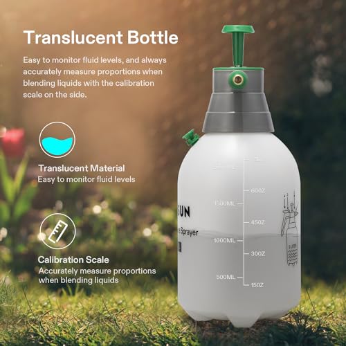 VIVOSUN 0.5Gal Handheld Garden Sprayer, 2L Pump Sprayer, 68 Oz Water Spray Bottle with Safety Valve, Adjustable Nozzle, Extended Spray Rod & Additional Seals, Ideal for Watering, Fertilizing, Cleaning - size: 68 ounce