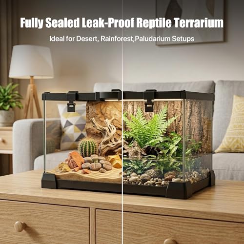 2.5 Gallon Fully Assembled Glass Reptile Enclosure, 12" x 8" x 6" | Small Reptile Terrarium Tank for Tiny Terrestrial Reptiles, Amphibians & Invertebrates - size: 12"L x 8"W x 6"H