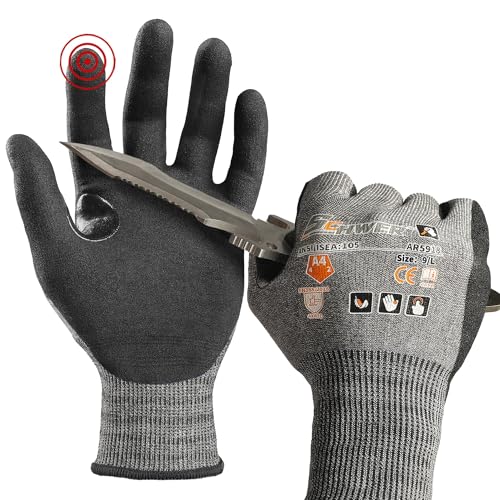Schwer A4 AIR-SKIN Cut Resistant Work Gloves AR5918 with Extreme Lightweight & Thin, Grip Gloves for Gardening, Fishing, Mechanic, Refined Work, Touch-Screen, 3D-Comfort Fit, 1 Pair (L) - color: Gray, size: Large