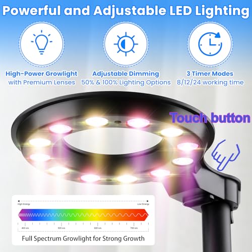 Large Venus Fly Trap Terrarium Kit with Grow Light Timer& Adjustable Metal Stand, African Violet Self Watering Planter Pot for Herbs,Carnivorous Plants,Christmas for Dad Garden Lover
