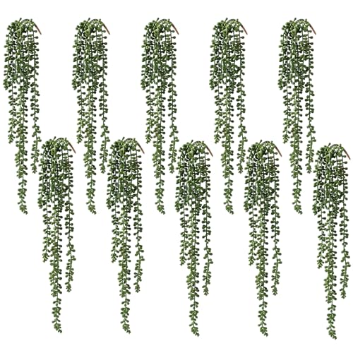 dallisten 10 Pcs Artificial Succulents Hanging Plants, Fake String of Pearls Greenery Plants, Decoration for Wall Home Backdrop Garden Windows Balcony Indoor and Outdoor (10PCS Green) - color: 10pcs Green