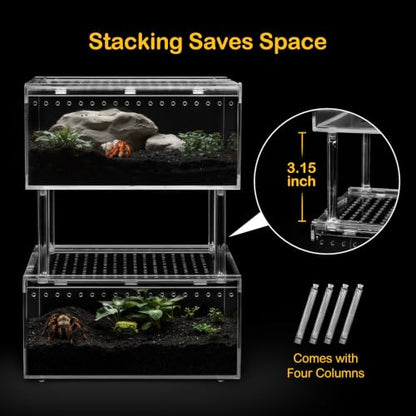 Large Reptile Terrarium Kit,Escape Proof Tarantula Enclosure,PC Starter Hermit Crab Tank,Spider Habitat for Praying Mantis Cage,Frog Vivarium,Insect House,Lizard Cribs,Leopard Gecko Container - size: Large(11.8x7.8x5.9inch)